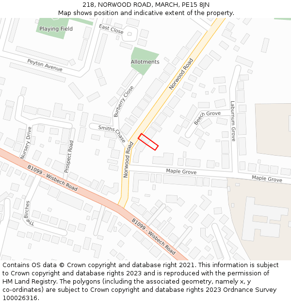 218, NORWOOD ROAD, MARCH, PE15 8JN: Location map and indicative extent of plot