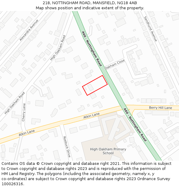 218, NOTTINGHAM ROAD, MANSFIELD, NG18 4AB: Location map and indicative extent of plot