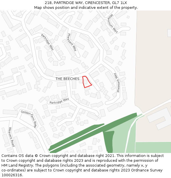 218, PARTRIDGE WAY, CIRENCESTER, GL7 1LX: Location map and indicative extent of plot