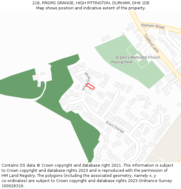218, PRIORS GRANGE, HIGH PITTINGTON, DURHAM, DH6 1DE: Location map and indicative extent of plot