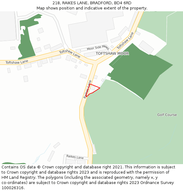 218, RAIKES LANE, BRADFORD, BD4 6RD: Location map and indicative extent of plot