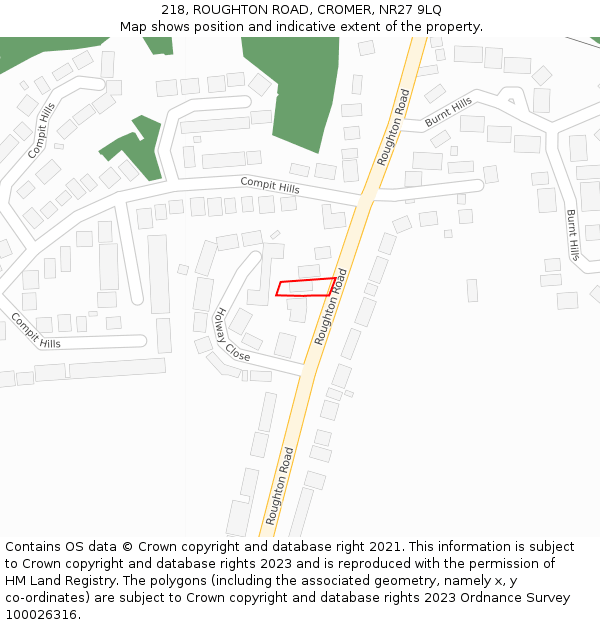 218, ROUGHTON ROAD, CROMER, NR27 9LQ: Location map and indicative extent of plot