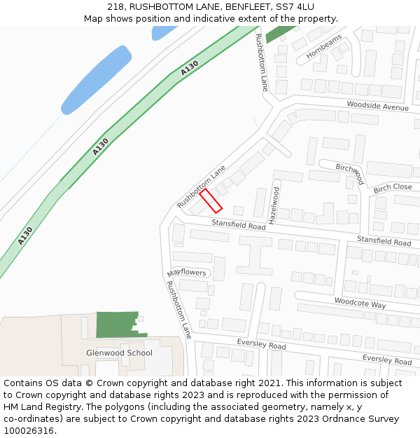 218, RUSHBOTTOM LANE, BENFLEET, SS7 4LU: Location map and indicative extent of plot