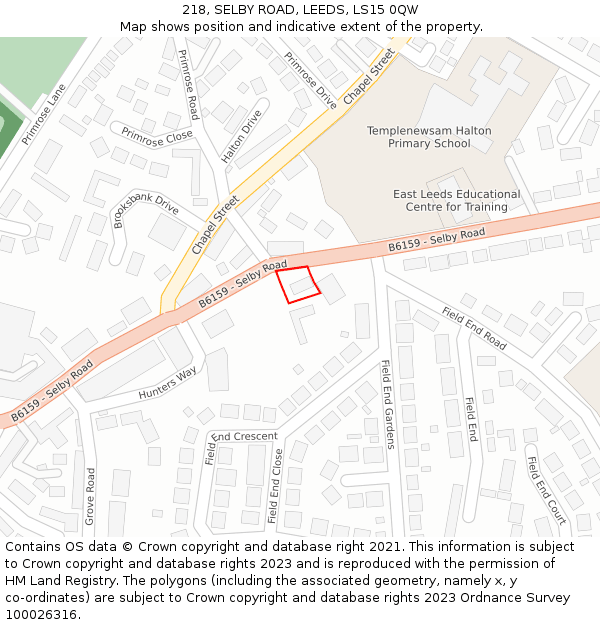 218, SELBY ROAD, LEEDS, LS15 0QW: Location map and indicative extent of plot