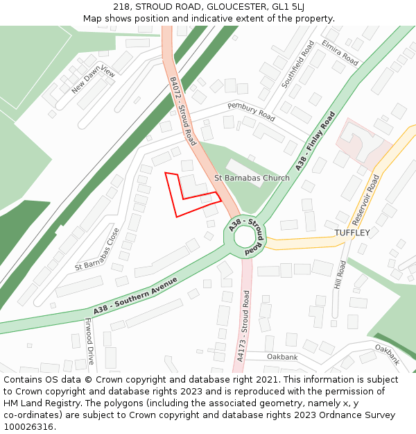 218, STROUD ROAD, GLOUCESTER, GL1 5LJ: Location map and indicative extent of plot