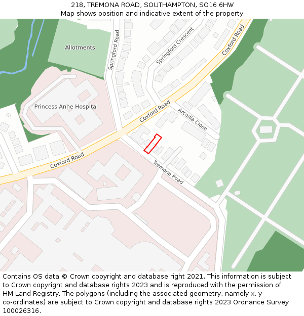 218, TREMONA ROAD, SOUTHAMPTON, SO16 6HW: Location map and indicative extent of plot