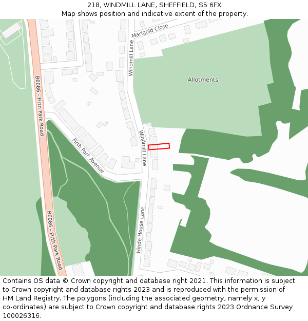 218, WINDMILL LANE, SHEFFIELD, S5 6FX: Location map and indicative extent of plot