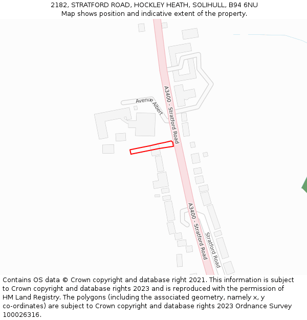 2182, STRATFORD ROAD, HOCKLEY HEATH, SOLIHULL, B94 6NU: Location map and indicative extent of plot