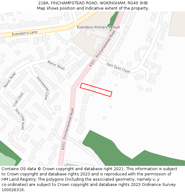 218A, FINCHAMPSTEAD ROAD, WOKINGHAM, RG40 3HB: Location map and indicative extent of plot