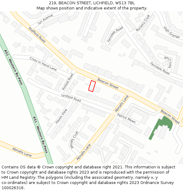 219, BEACON STREET, LICHFIELD, WS13 7BL: Location map and indicative extent of plot