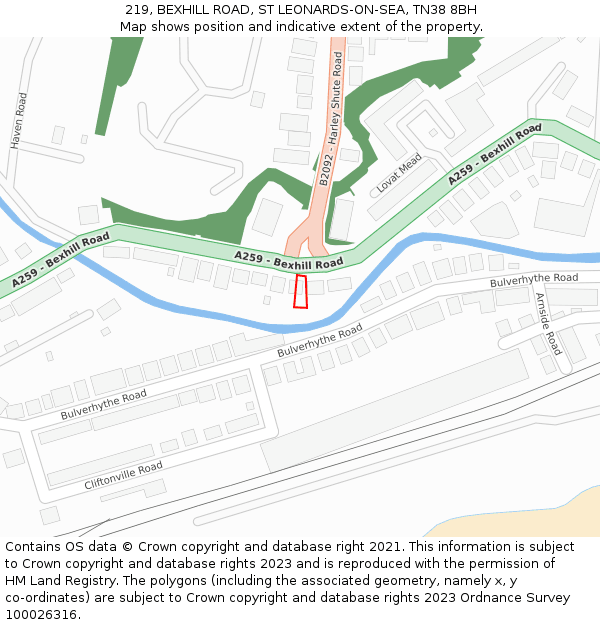 219, BEXHILL ROAD, ST LEONARDS-ON-SEA, TN38 8BH: Location map and indicative extent of plot