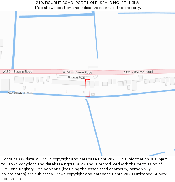 219, BOURNE ROAD, PODE HOLE, SPALDING, PE11 3LW: Location map and indicative extent of plot