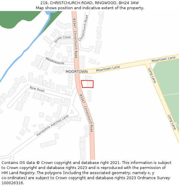 219, CHRISTCHURCH ROAD, RINGWOOD, BH24 3AW: Location map and indicative extent of plot
