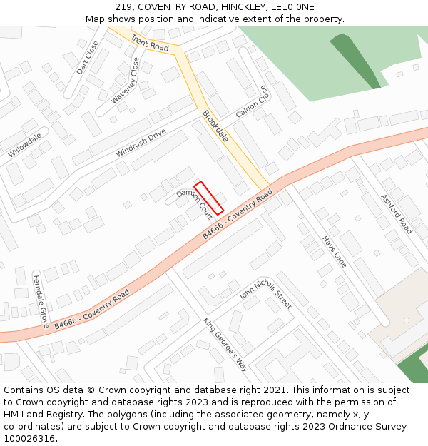 219, COVENTRY ROAD, HINCKLEY, LE10 0NE: Location map and indicative extent of plot