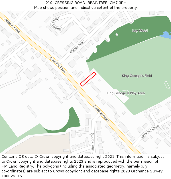 219, CRESSING ROAD, BRAINTREE, CM7 3PH: Location map and indicative extent of plot