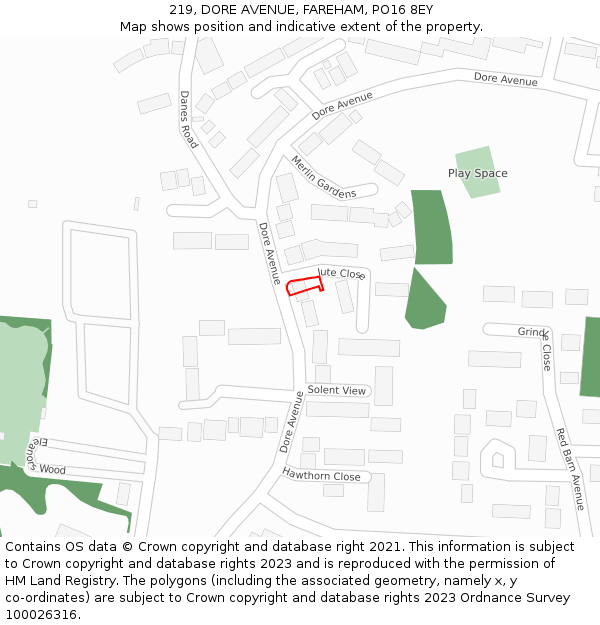 219, DORE AVENUE, FAREHAM, PO16 8EY: Location map and indicative extent of plot