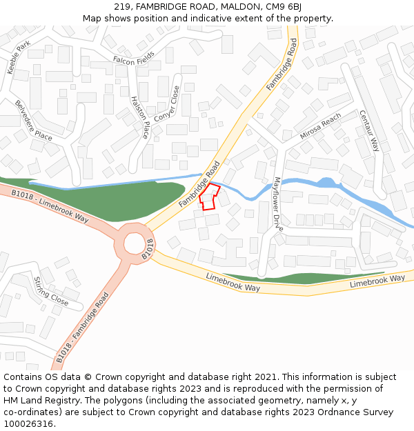 219, FAMBRIDGE ROAD, MALDON, CM9 6BJ: Location map and indicative extent of plot