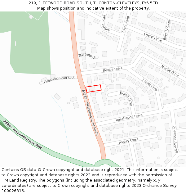 219, FLEETWOOD ROAD SOUTH, THORNTON-CLEVELEYS, FY5 5ED: Location map and indicative extent of plot