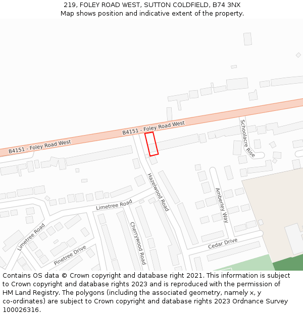 219, FOLEY ROAD WEST, SUTTON COLDFIELD, B74 3NX: Location map and indicative extent of plot