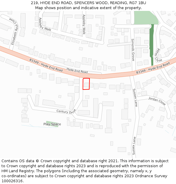 219, HYDE END ROAD, SPENCERS WOOD, READING, RG7 1BU: Location map and indicative extent of plot