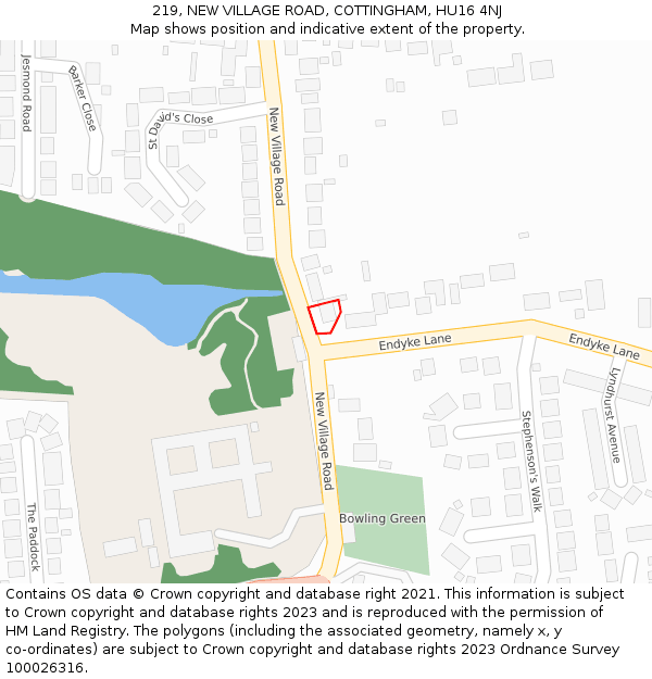 219, NEW VILLAGE ROAD, COTTINGHAM, HU16 4NJ: Location map and indicative extent of plot