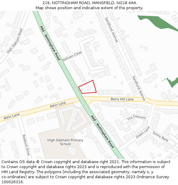 219, NOTTINGHAM ROAD, MANSFIELD, NG18 4AA: Location map and indicative extent of plot
