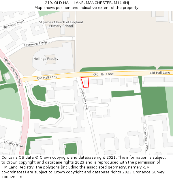 219, OLD HALL LANE, MANCHESTER, M14 6HJ: Location map and indicative extent of plot