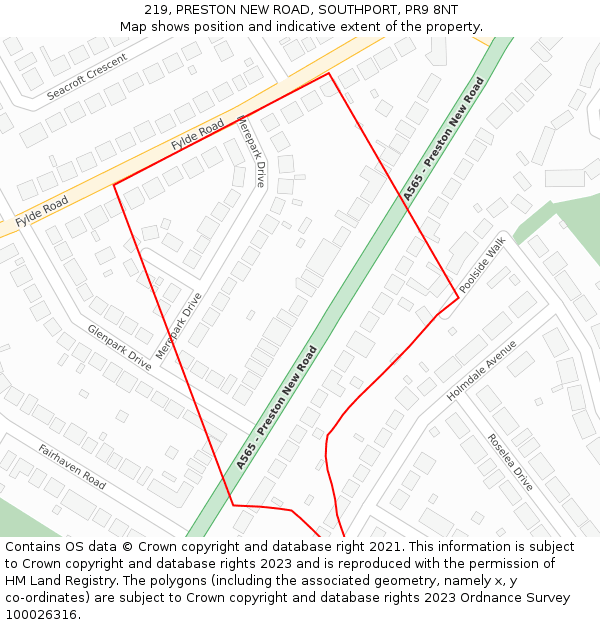 219, PRESTON NEW ROAD, SOUTHPORT, PR9 8NT: Location map and indicative extent of plot