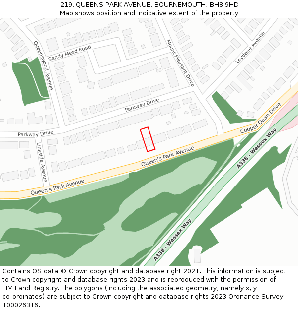 219, QUEENS PARK AVENUE, BOURNEMOUTH, BH8 9HD: Location map and indicative extent of plot