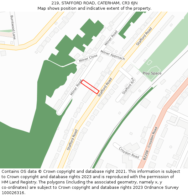 219, STAFFORD ROAD, CATERHAM, CR3 6JN: Location map and indicative extent of plot