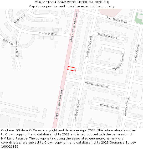 219, VICTORIA ROAD WEST, HEBBURN, NE31 1UJ: Location map and indicative extent of plot