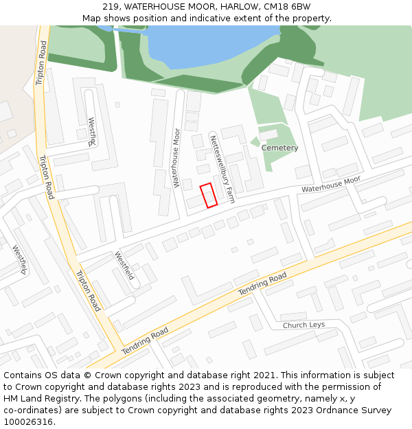 219, WATERHOUSE MOOR, HARLOW, CM18 6BW: Location map and indicative extent of plot