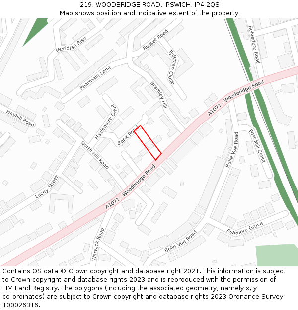 219, WOODBRIDGE ROAD, IPSWICH, IP4 2QS: Location map and indicative extent of plot