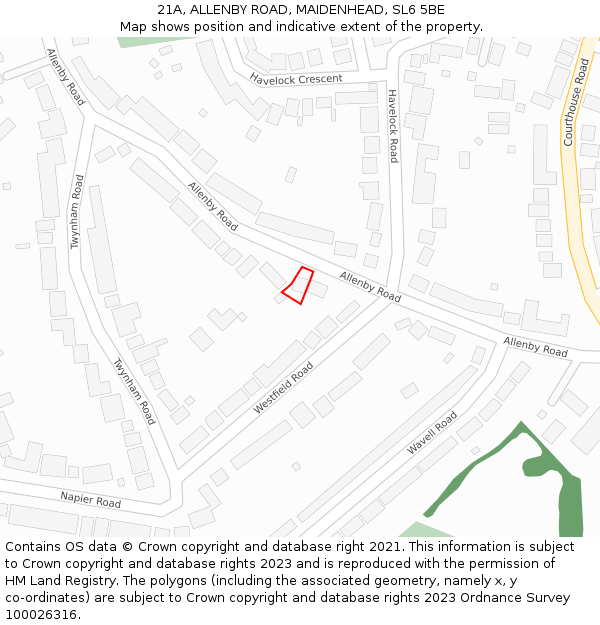 21A, ALLENBY ROAD, MAIDENHEAD, SL6 5BE: Location map and indicative extent of plot