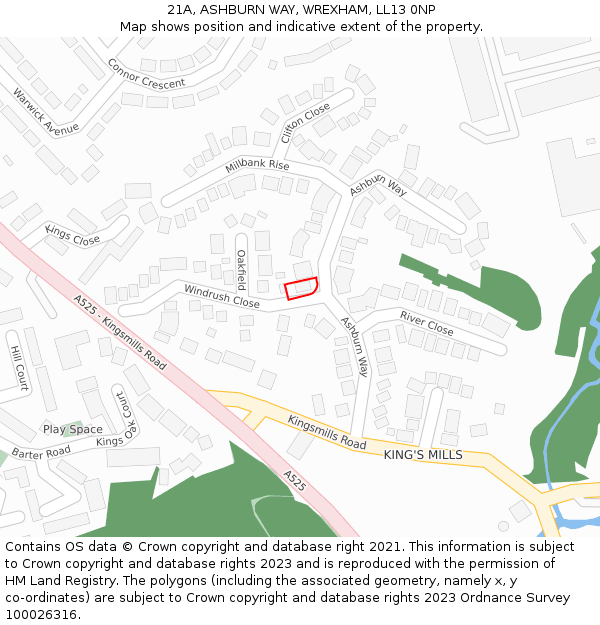 21A, ASHBURN WAY, WREXHAM, LL13 0NP: Location map and indicative extent of plot