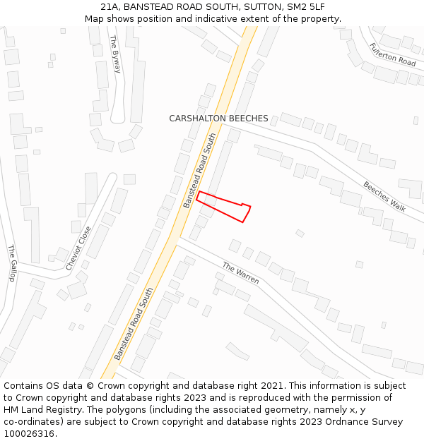 21A, BANSTEAD ROAD SOUTH, SUTTON, SM2 5LF: Location map and indicative extent of plot