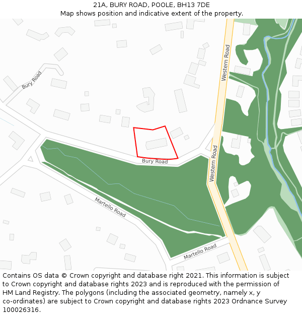 21A, BURY ROAD, POOLE, BH13 7DE: Location map and indicative extent of plot