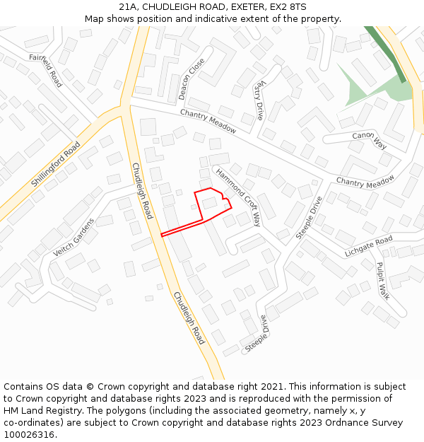 21A, CHUDLEIGH ROAD, EXETER, EX2 8TS: Location map and indicative extent of plot