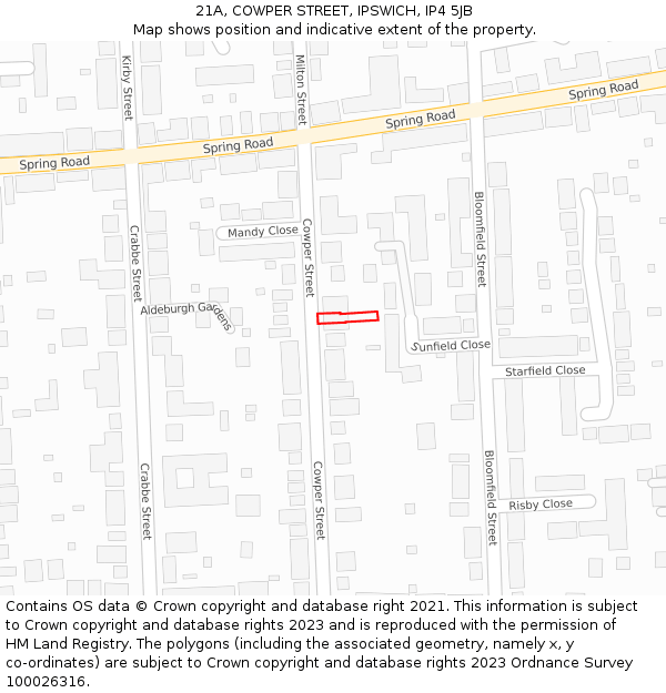 21A, COWPER STREET, IPSWICH, IP4 5JB: Location map and indicative extent of plot