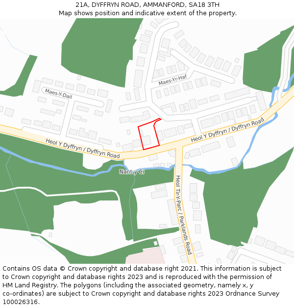 21A, DYFFRYN ROAD, AMMANFORD, SA18 3TH: Location map and indicative extent of plot