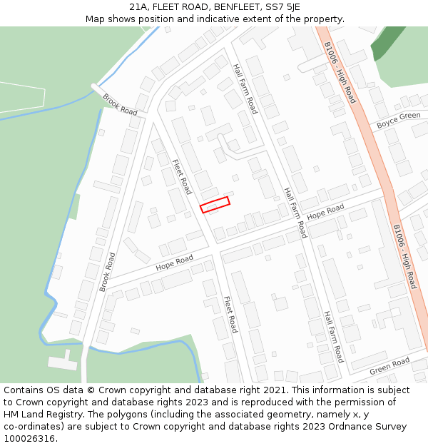 21A, FLEET ROAD, BENFLEET, SS7 5JE: Location map and indicative extent of plot