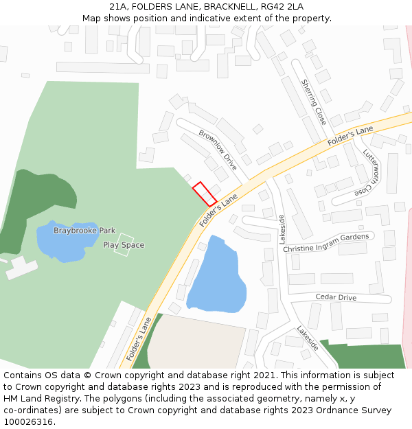 21A, FOLDERS LANE, BRACKNELL, RG42 2LA: Location map and indicative extent of plot