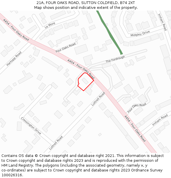 21A, FOUR OAKS ROAD, SUTTON COLDFIELD, B74 2XT: Location map and indicative extent of plot