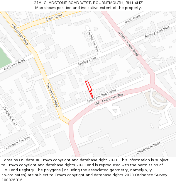 21A, GLADSTONE ROAD WEST, BOURNEMOUTH, BH1 4HZ: Location map and indicative extent of plot