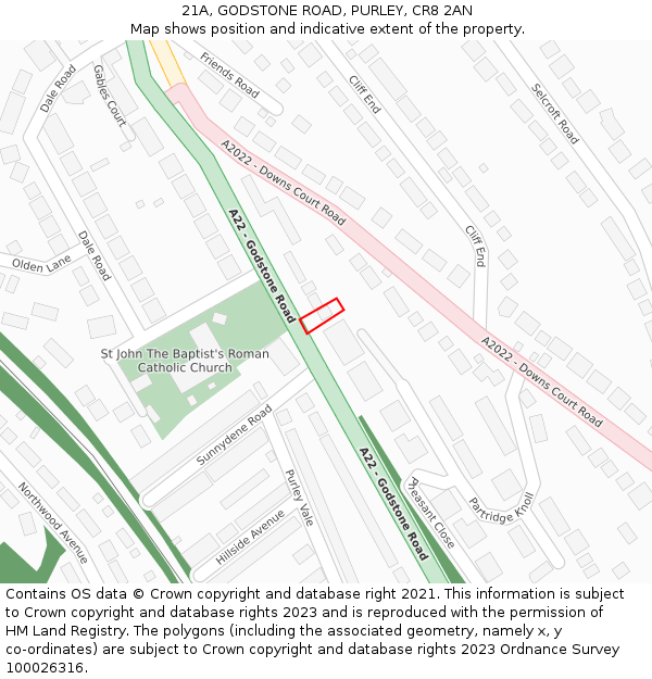 21A, GODSTONE ROAD, PURLEY, CR8 2AN: Location map and indicative extent of plot