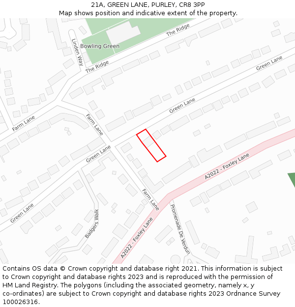 21A, GREEN LANE, PURLEY, CR8 3PP: Location map and indicative extent of plot