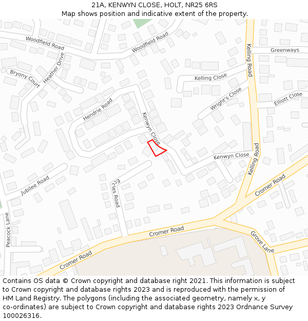 21A, KENWYN CLOSE, HOLT, NR25 6RS: Location map and indicative extent of plot