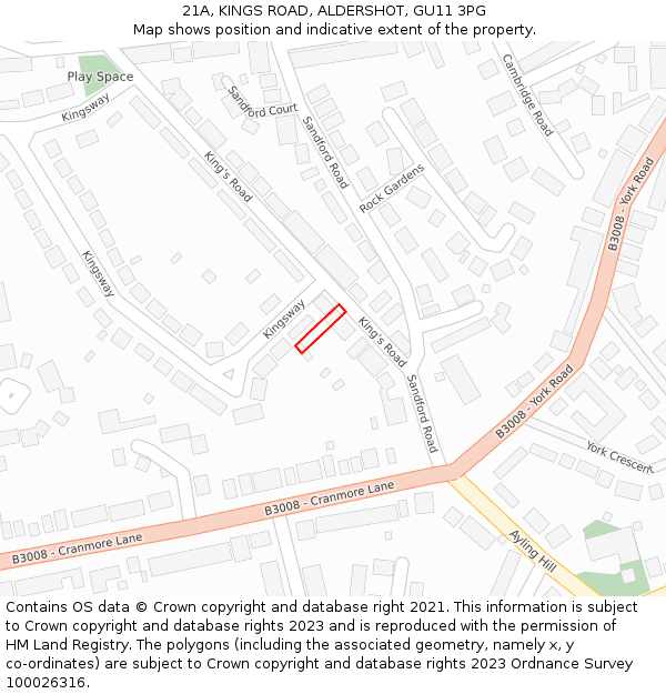 21A, KINGS ROAD, ALDERSHOT, GU11 3PG: Location map and indicative extent of plot