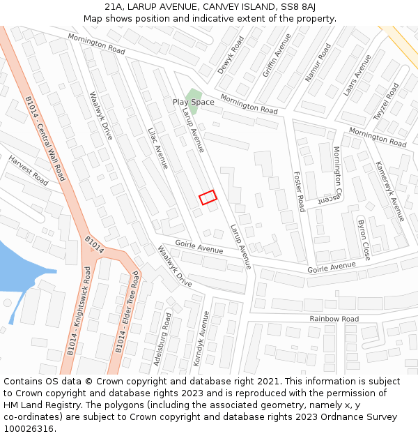 21A, LARUP AVENUE, CANVEY ISLAND, SS8 8AJ: Location map and indicative extent of plot