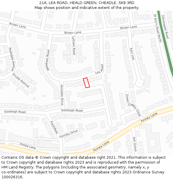 21A, LEA ROAD, HEALD GREEN, CHEADLE, SK8 3RD: Location map and indicative extent of plot